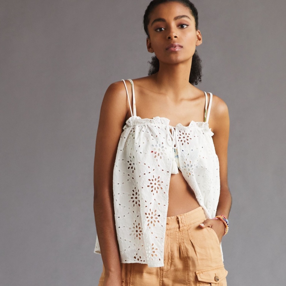 NWT Anthropologie Maeve Tie Front Lace Layer White One Size